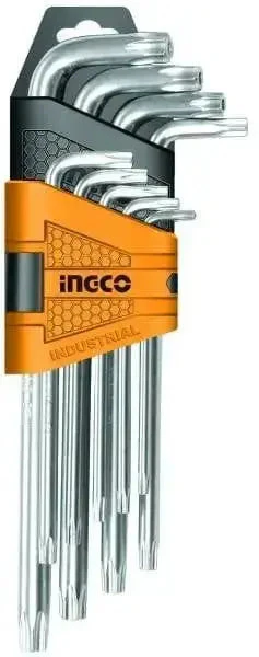 Set 9 chiavi torx con foro extra lunghe ingco