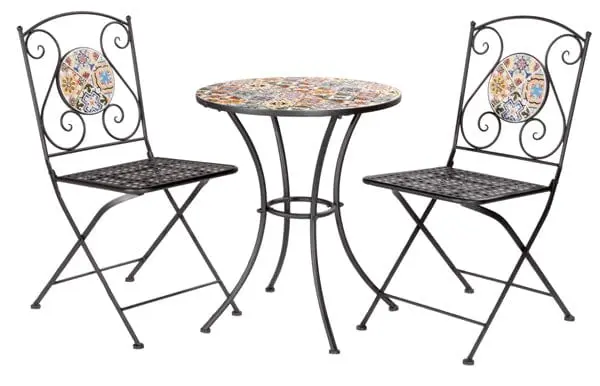 Set da giardino con tavolo in mosaico e 2 sedie floreali