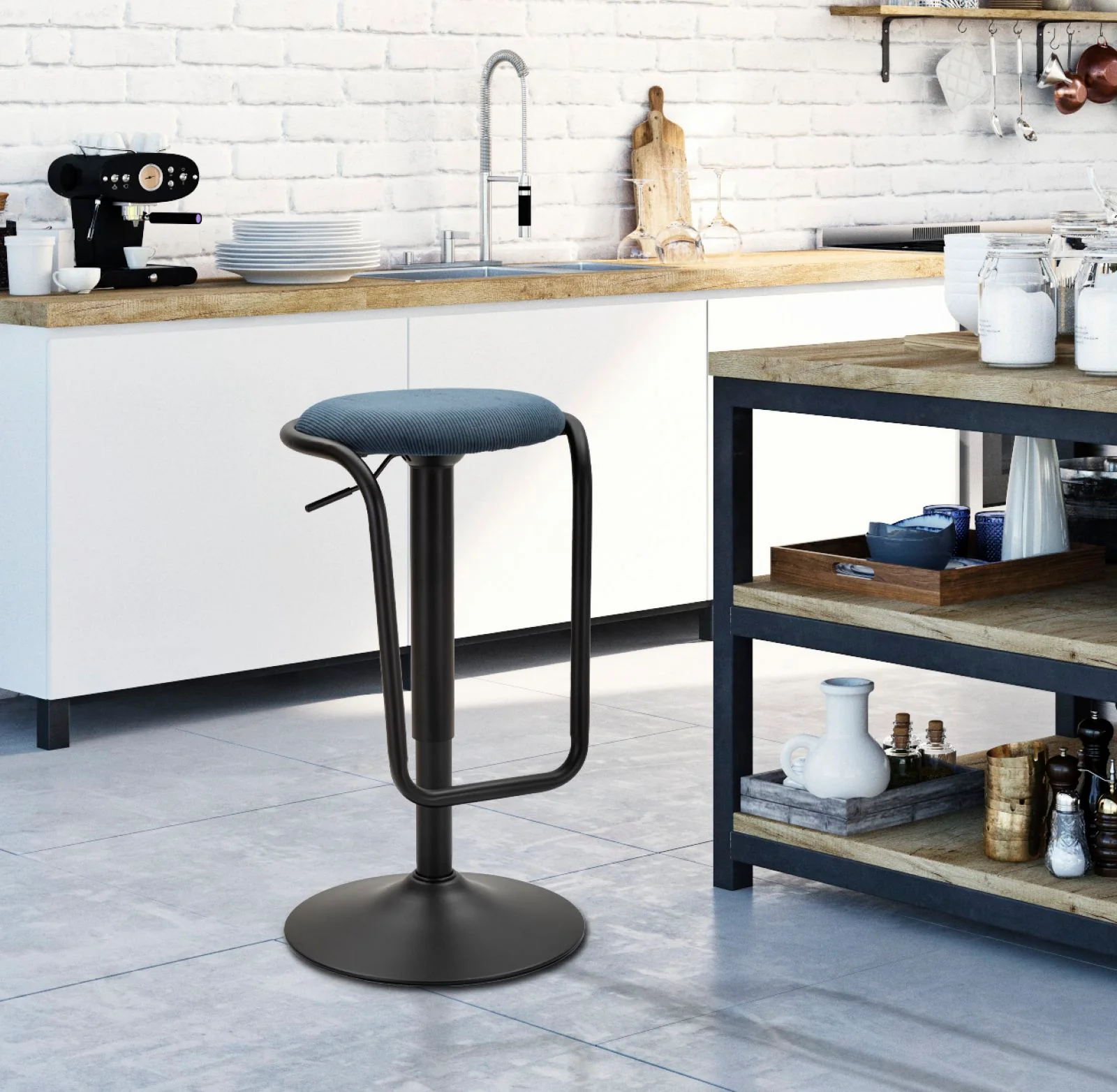 Sgabello da Bar Destiny Blu Navy Ø 41 cm Altezza Regolabile 61-83 cm - Image 7