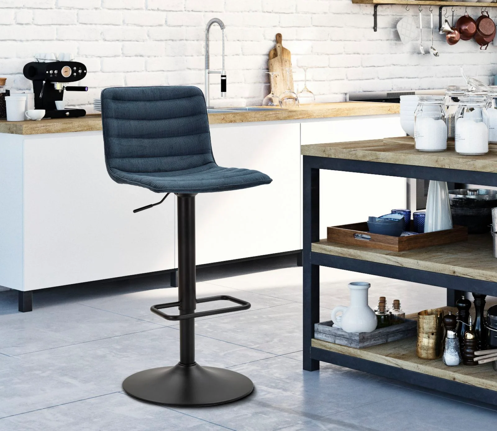 Sgabello Bar Alta Navy con Regolazione di Altezza - cm 43x49,5x85,5-107 (seduta cm 61-82,5) - Image 8