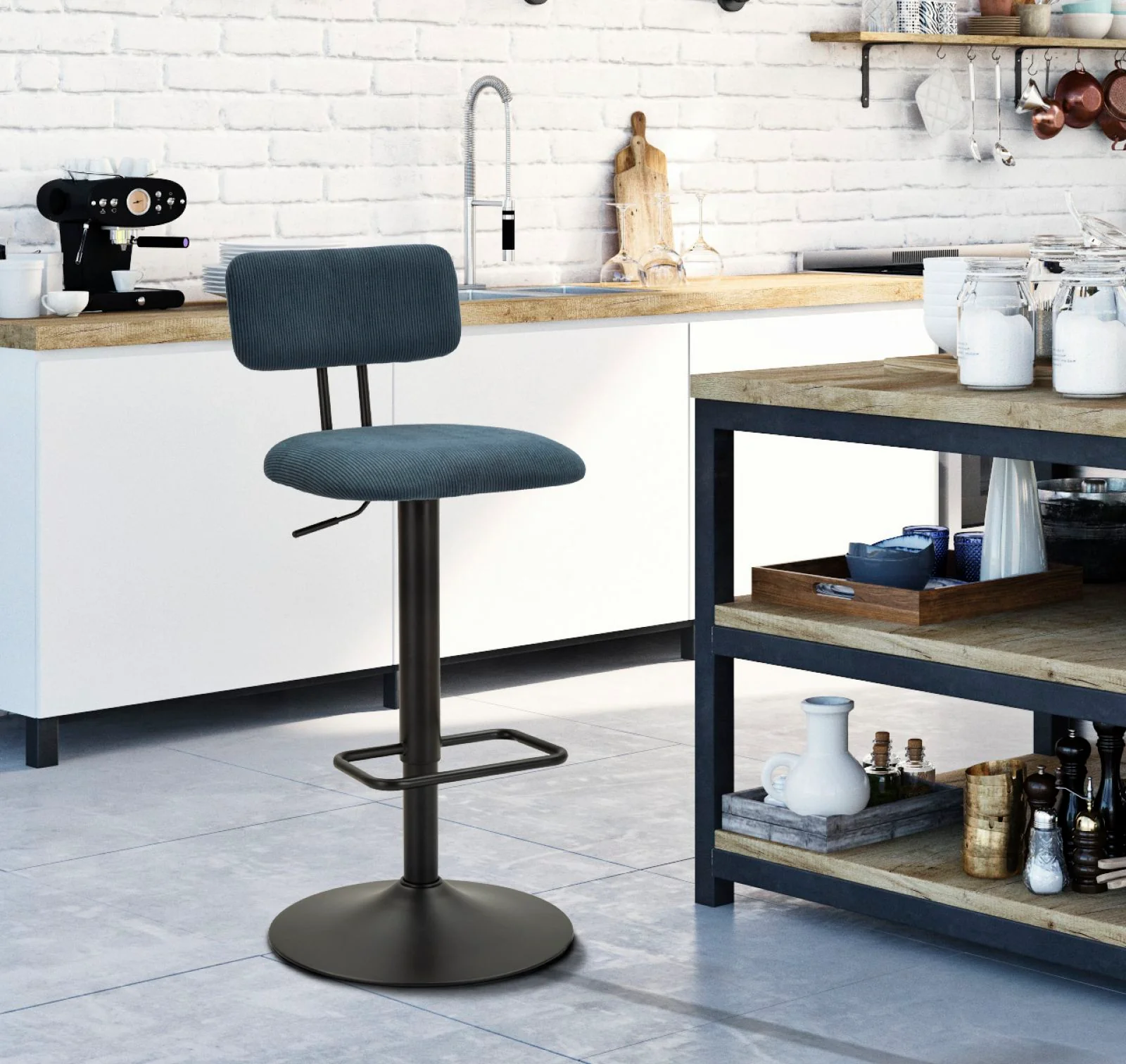 Sgabello Bar Regolabile Navy in Stile Retro cm 41x47,5x85-106,5 (seduta cm 61-83) - Image 8