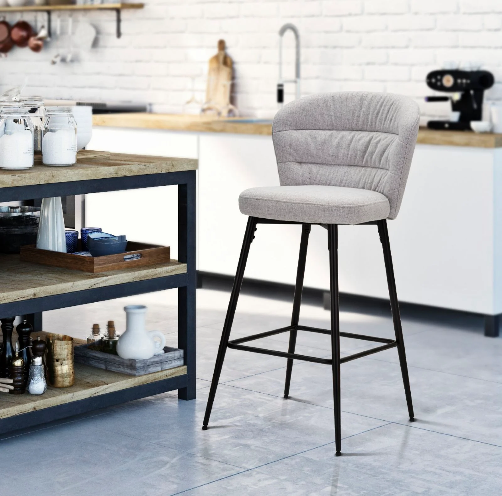 Sgabelli Bar Losanna Grigi - Set da 2 Pz con Design Retrò 52x59x108 cm - Image 9