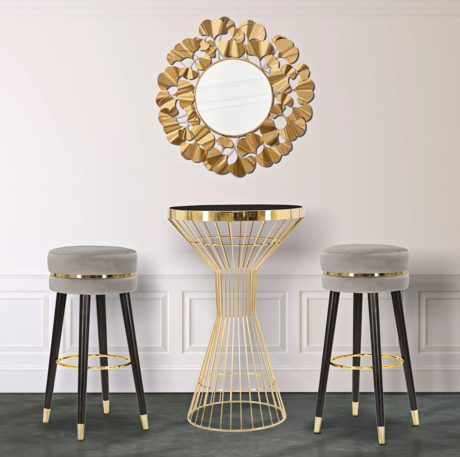 Sgabello Bar Parigino Grigio/Oro cm ø 35x74 - Image 3