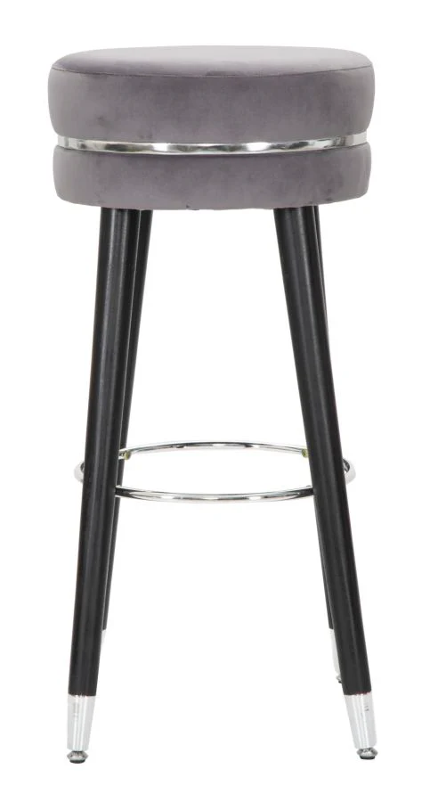 Sgabello Bar Paris in Velluto Grigio e Argento - Ø 35 cm, Altezza 74 cm - Image 2