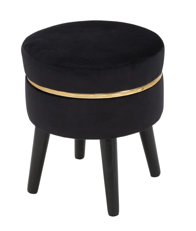 Sgabello Elegante Paris in Velluto Nero Ø 35 cm, Altezza 40,5 cm - Image 3