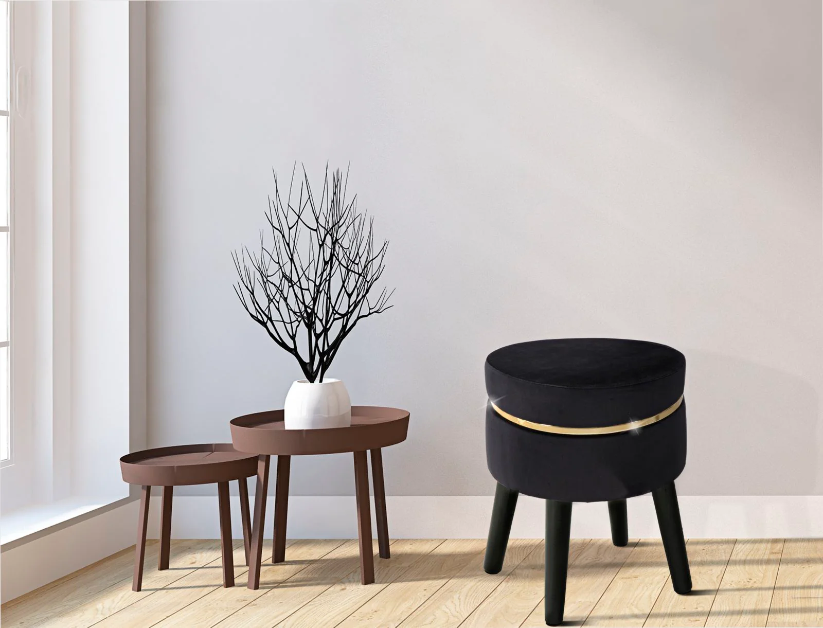 Sgabello Elegante Paris in Velluto Nero Ø 35 cm, Altezza 40,5 cm - Image 7