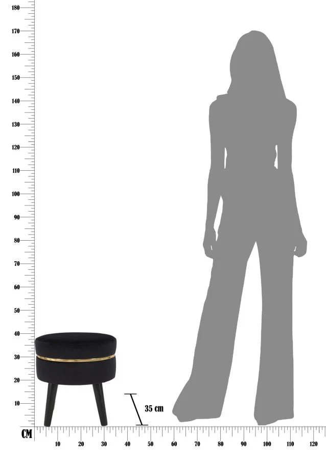 Sgabello Elegante Paris in Velluto Nero Ø 35 cm, Altezza 40,5 cm - Image 8