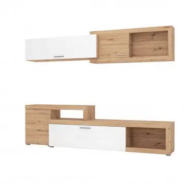 Soggiorno Kanas Rovere Artigiano e Bianco Laccato cm 248,5 x 41,5 x 201 h
