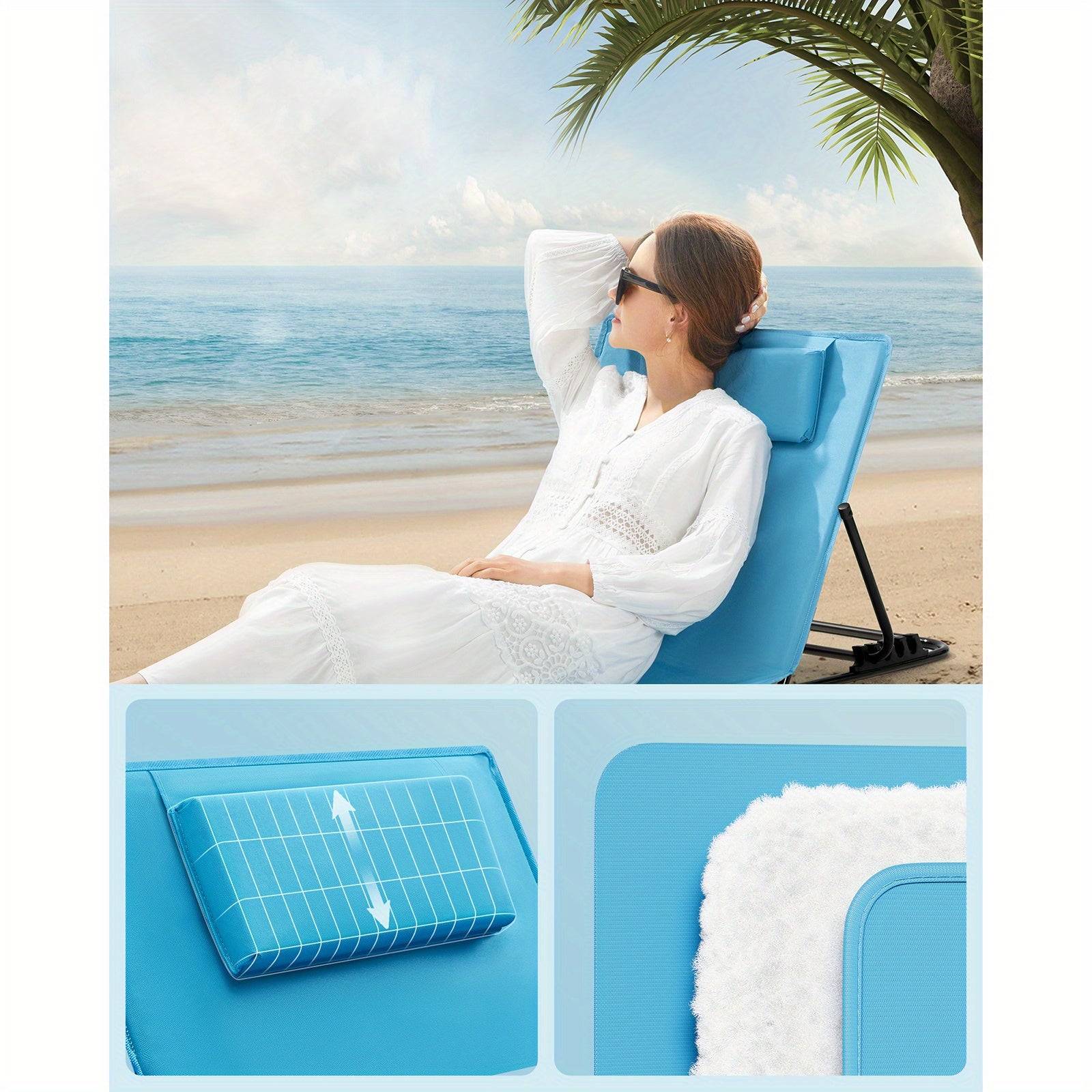 SONGMICS Sdraio Pieghevole Spiaggia Reclinabile 158x55cm Leggera Portatile Campeggio Giardino Piscina - Image 2
