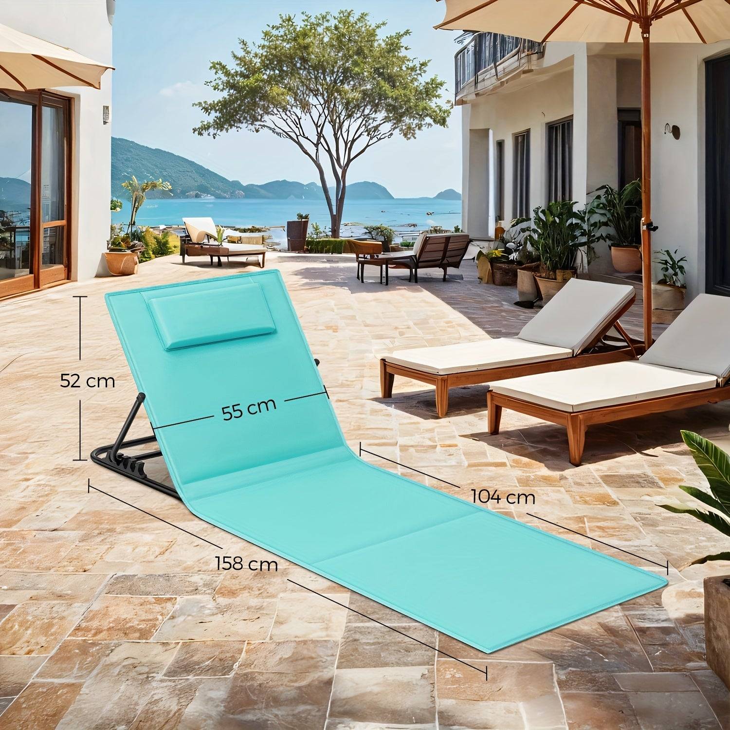 SONGMICS Sdraio Pieghevole Spiaggia Reclinabile 158x55cm Leggera Portatile Campeggio Giardino Piscina - Image 3