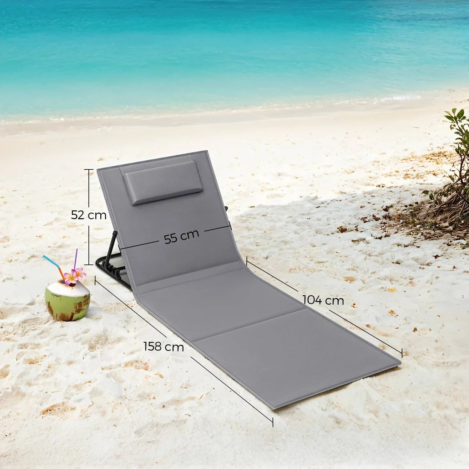 SONGMICS Sdraio Pieghevole Spiaggia Reclinabile 158x55cm Leggera Portatile Campeggio Giardino Piscina - Image 8