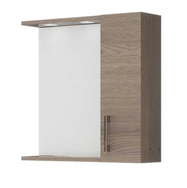 Specchiera Contenitore Bagno LED 58x17x60cm Noce Americano - 1 Anta 2 Faretti