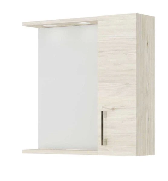 Specchiera Contenitore Bagno LED 58x17x60cm Rovere Ghiaccio - 1 Anta 2 Faretti