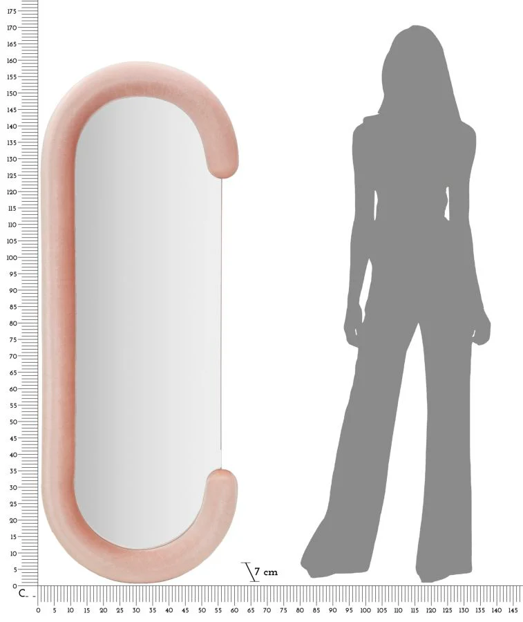 Specchio da parete Chantal in velluto rosa cm 60x7x160 - Image 6