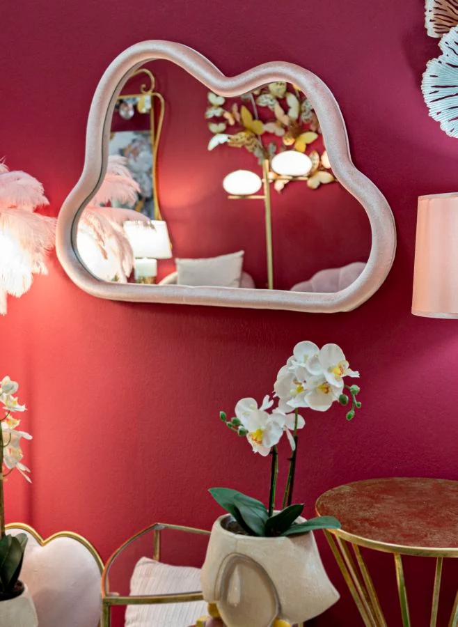 Specchio nuvola in velluto rosa cm 90x4x60 - Image 5