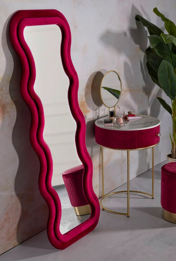 Specchio Da Muro Emily Velluto Fuxia 60X6X160 Elegante - Image 5