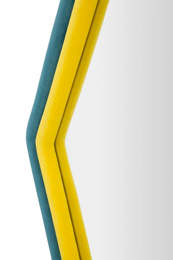 Specchio Esagonale Tony in Velluto Blu e Giallo 75x4x80 cm - Image 3