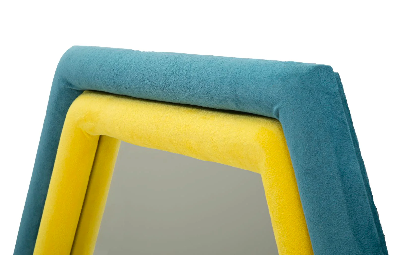 Specchio Esagonale Tony in Velluto Blu e Giallo 75x4x80 cm - Image 4
