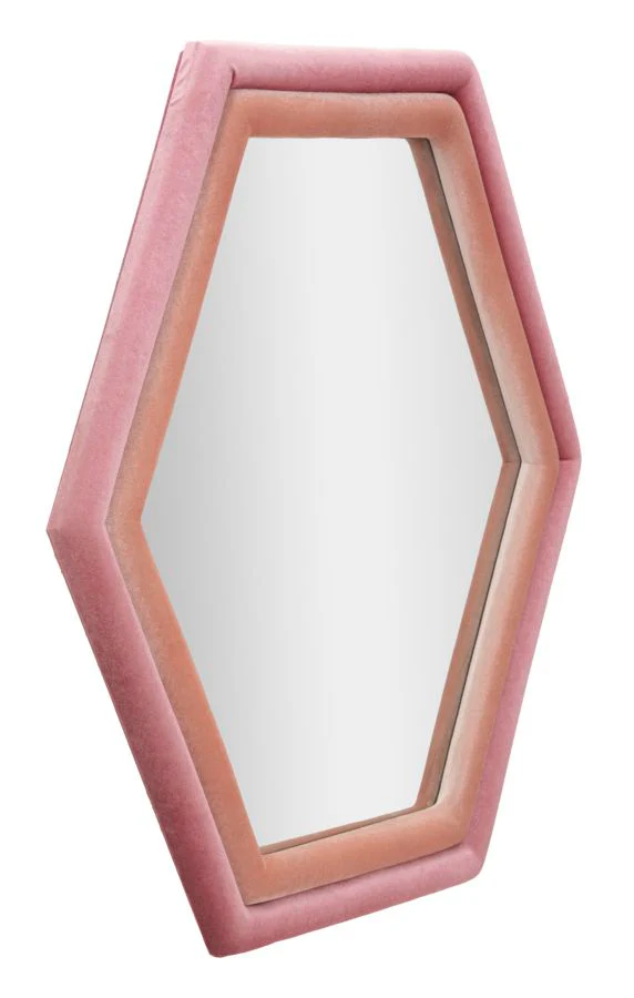 Specchio Esagonale Tony in Velluto Rosa - 75x4x80 cm - Image 2