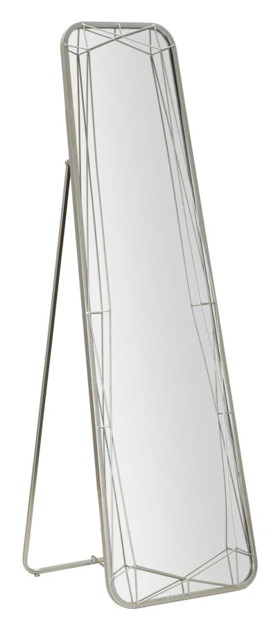 Specchio Da Pavimento In Metallo Argentato Con Linee Sottili E Geometriche Dimensioni 43x150 Cm