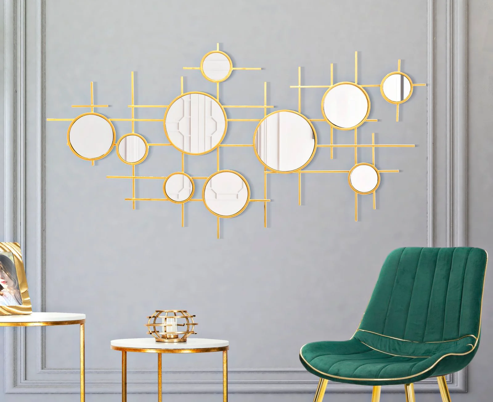 Specchio Gloxy Decorativo con Specchi Rotondi - Dimensioni 117x4,5x61 cm - Image 4