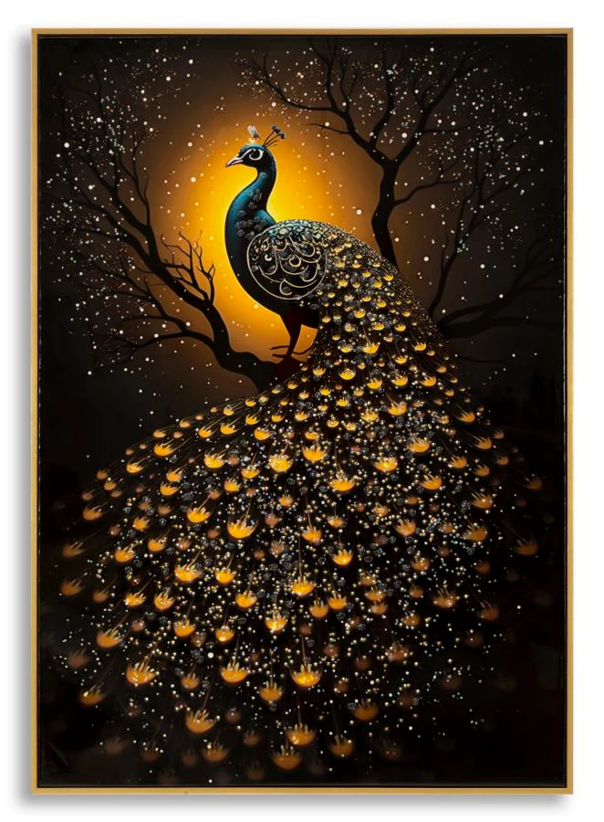 Stampa decorata su tela laccata c/cornice peacock cm fir wood, canvas and p
