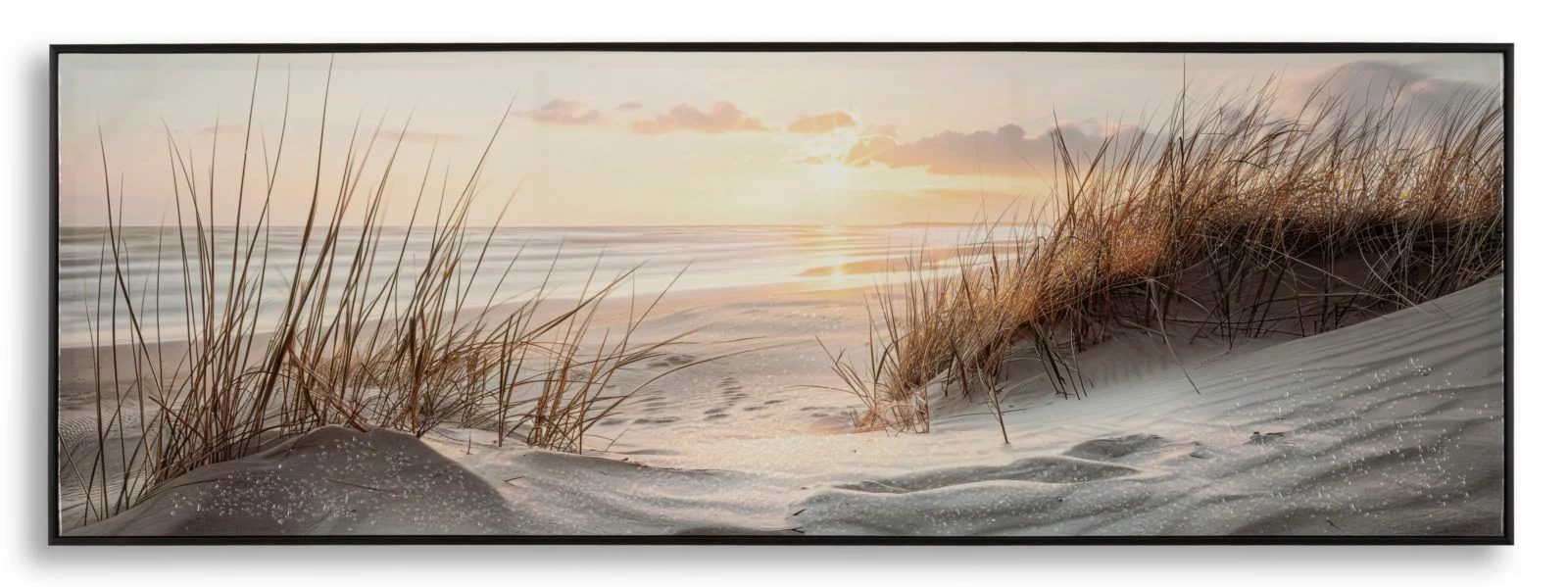 Stampa dipinta su tela laccata beach c/cornice cm fir wood, canvas and plas