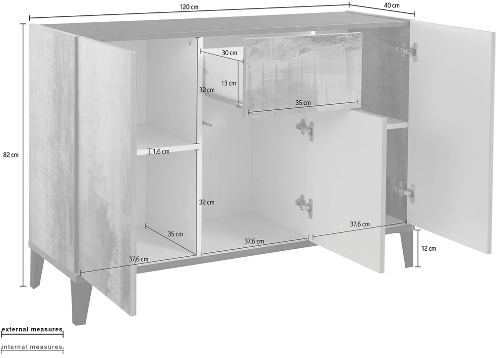 Credenza SUNRISE 120 cm – 3 Ante + 1 Cassetto, 120x40x82 cm - Image 4