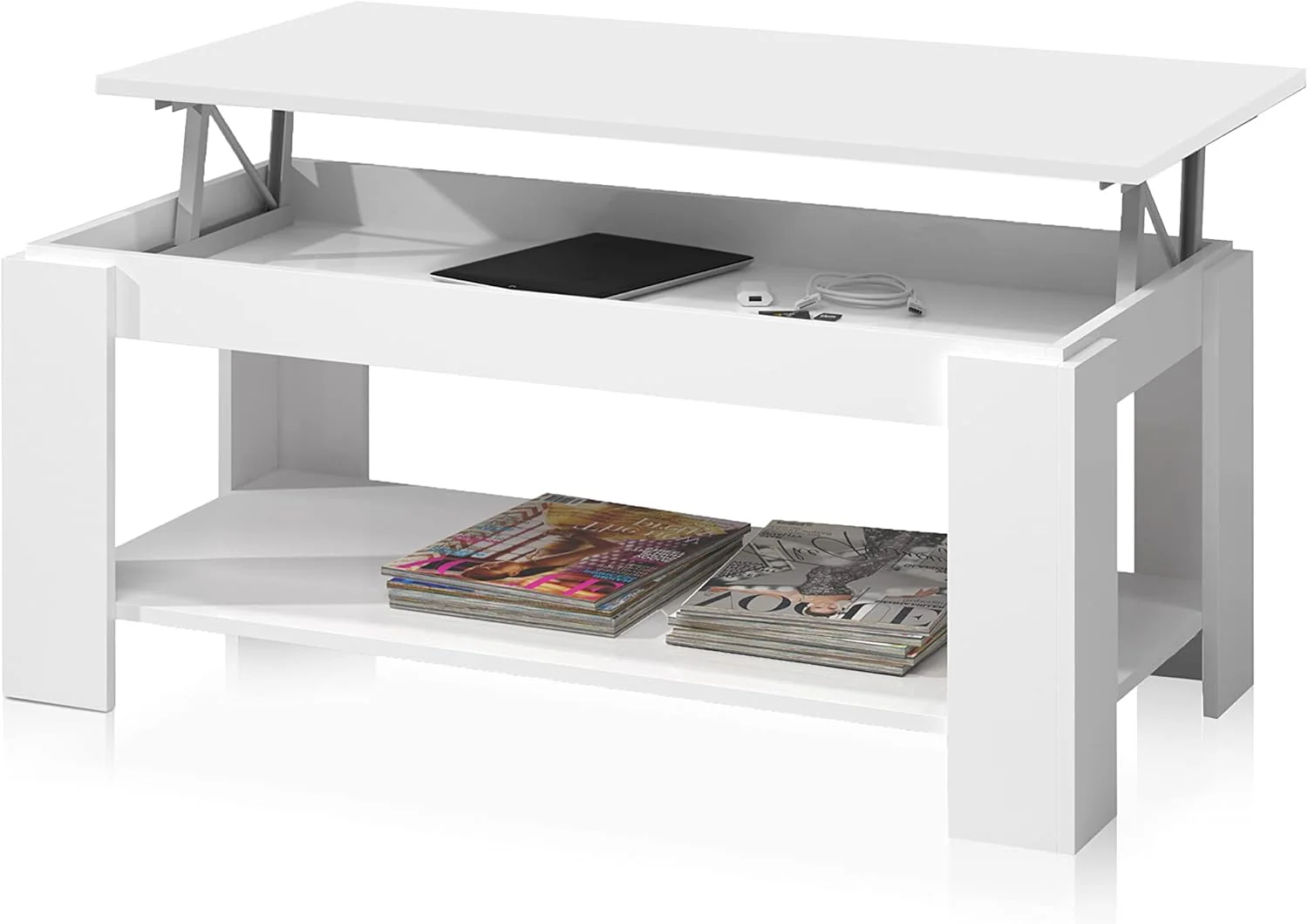 Tavolinetto Apribile Bianco Artik 102x50x43 cm con Spazio Interno - Image 3