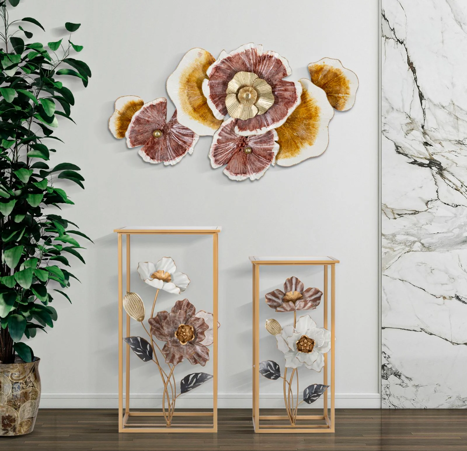 Coppia di Tavolini Flower Eleganti cm 36x36x70 e 30x30x60 - Image 8