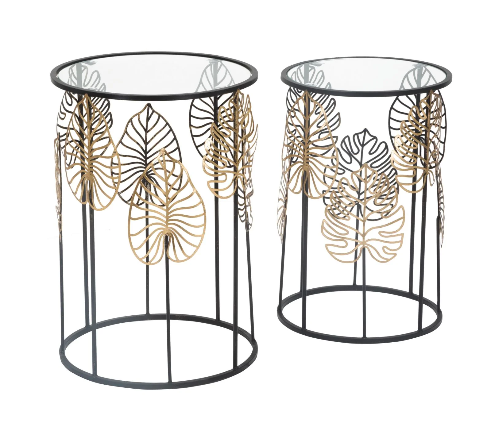 Tavolini Glam con Foglie Eleganti - Set di 2 cm ø 38x55-33x50 - Image 2