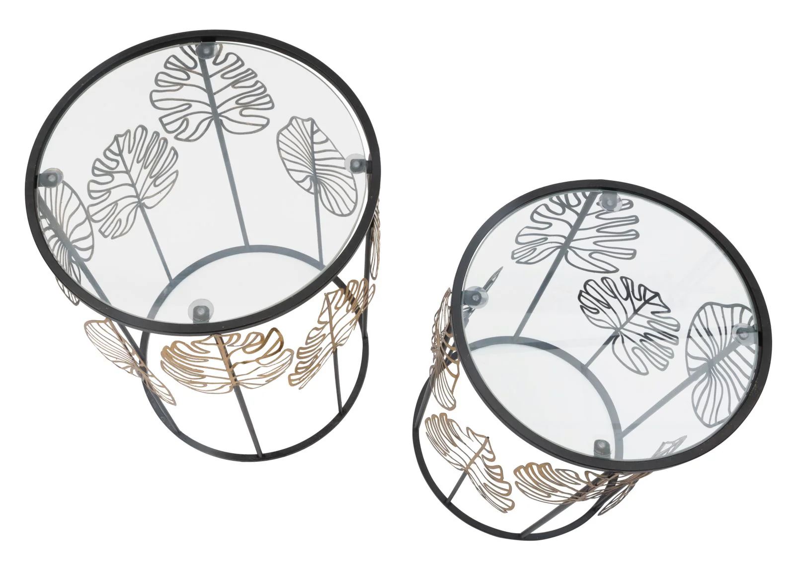 Tavolini Glam con Foglie Eleganti - Set di 2 cm ø 38x55-33x50 - Image 3