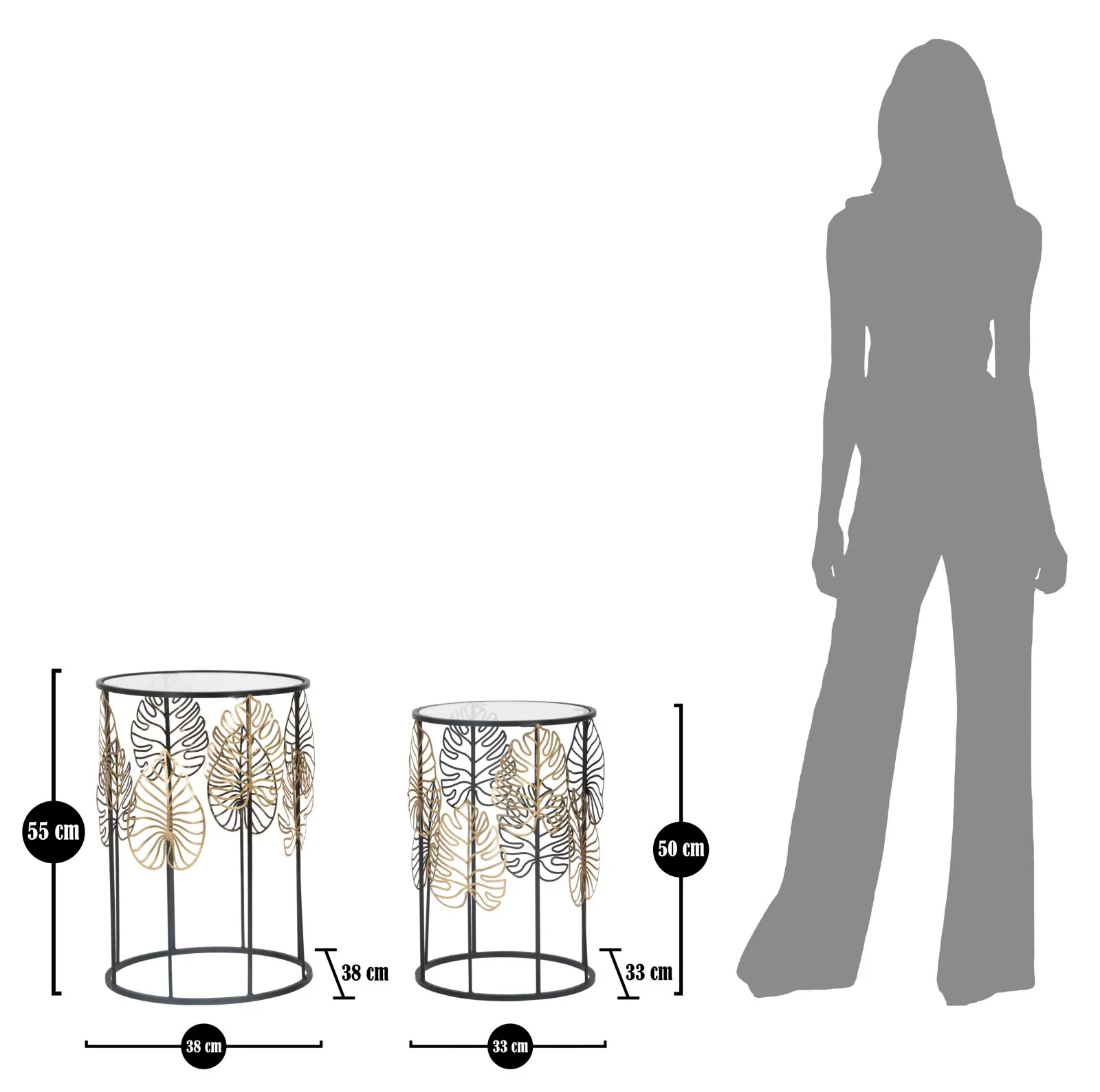 Tavolini Glam con Foglie Eleganti - Set di 2 cm ø 38x55-33x50 - Image 7