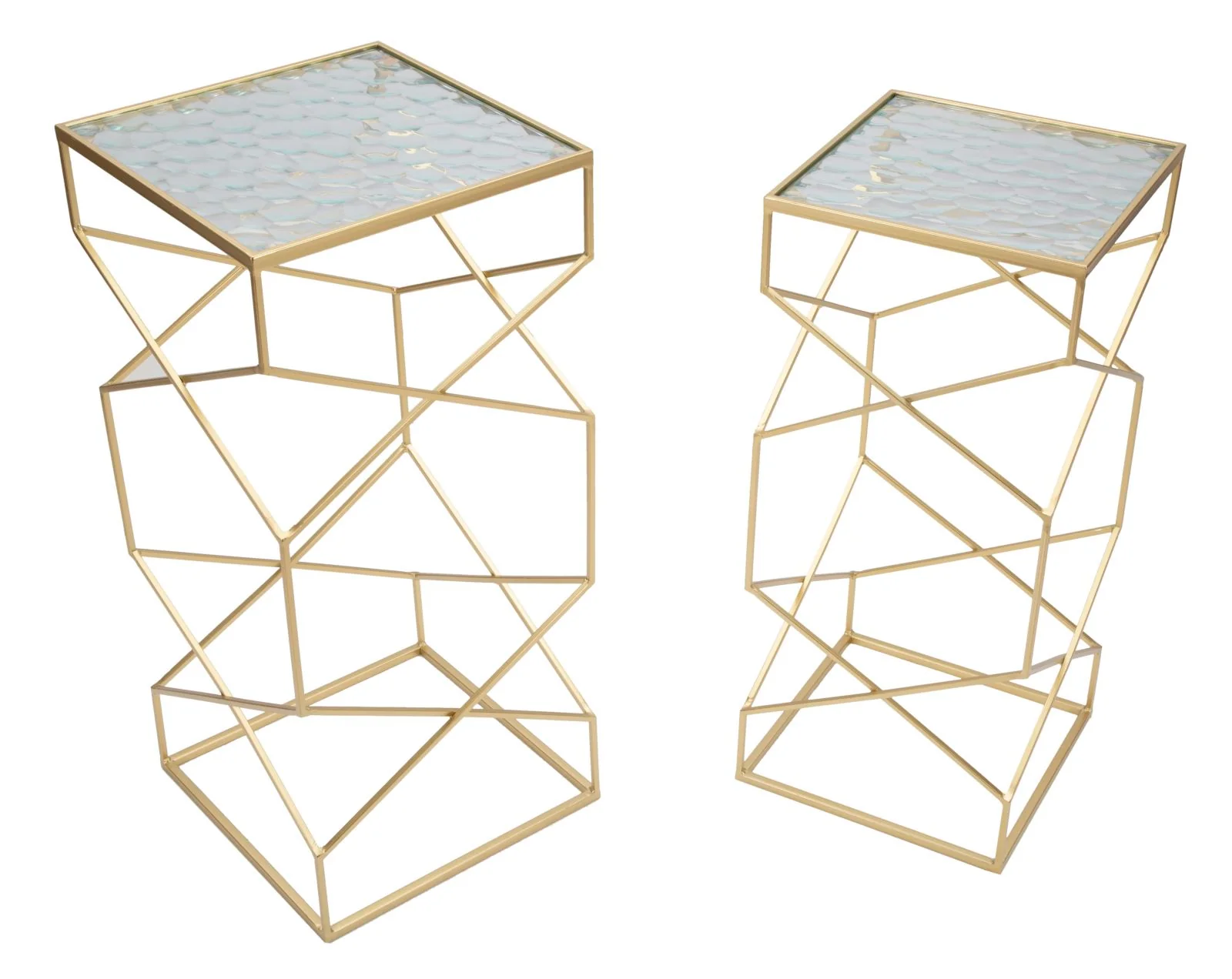 Tavolini Glassy Eleganti in Coppia cm 31,5x31,5x68 e 28x28x64 - Image 2