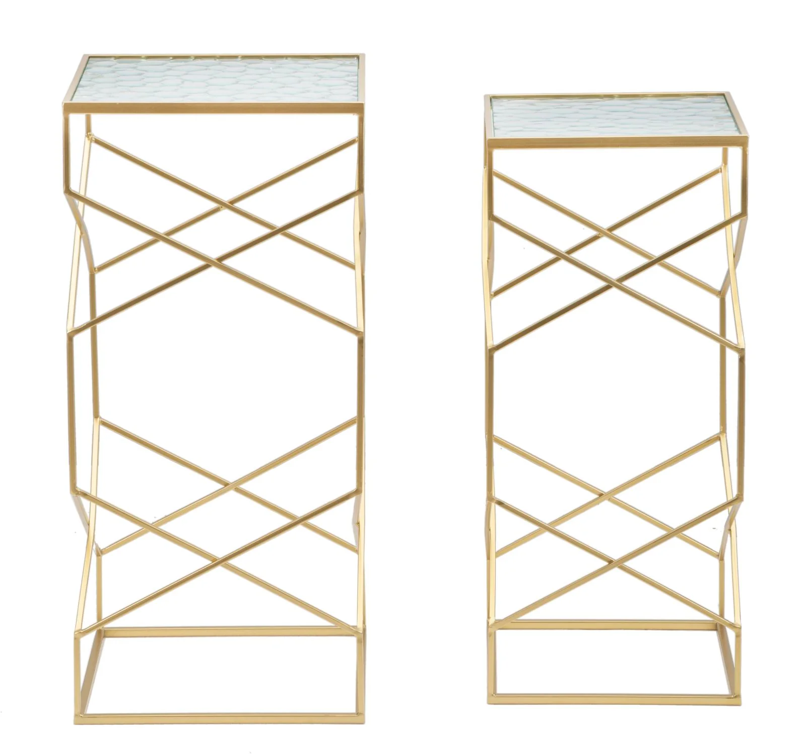 Tavolini Glassy Eleganti in Coppia cm 31,5x31,5x68 e 28x28x64 - Image 5