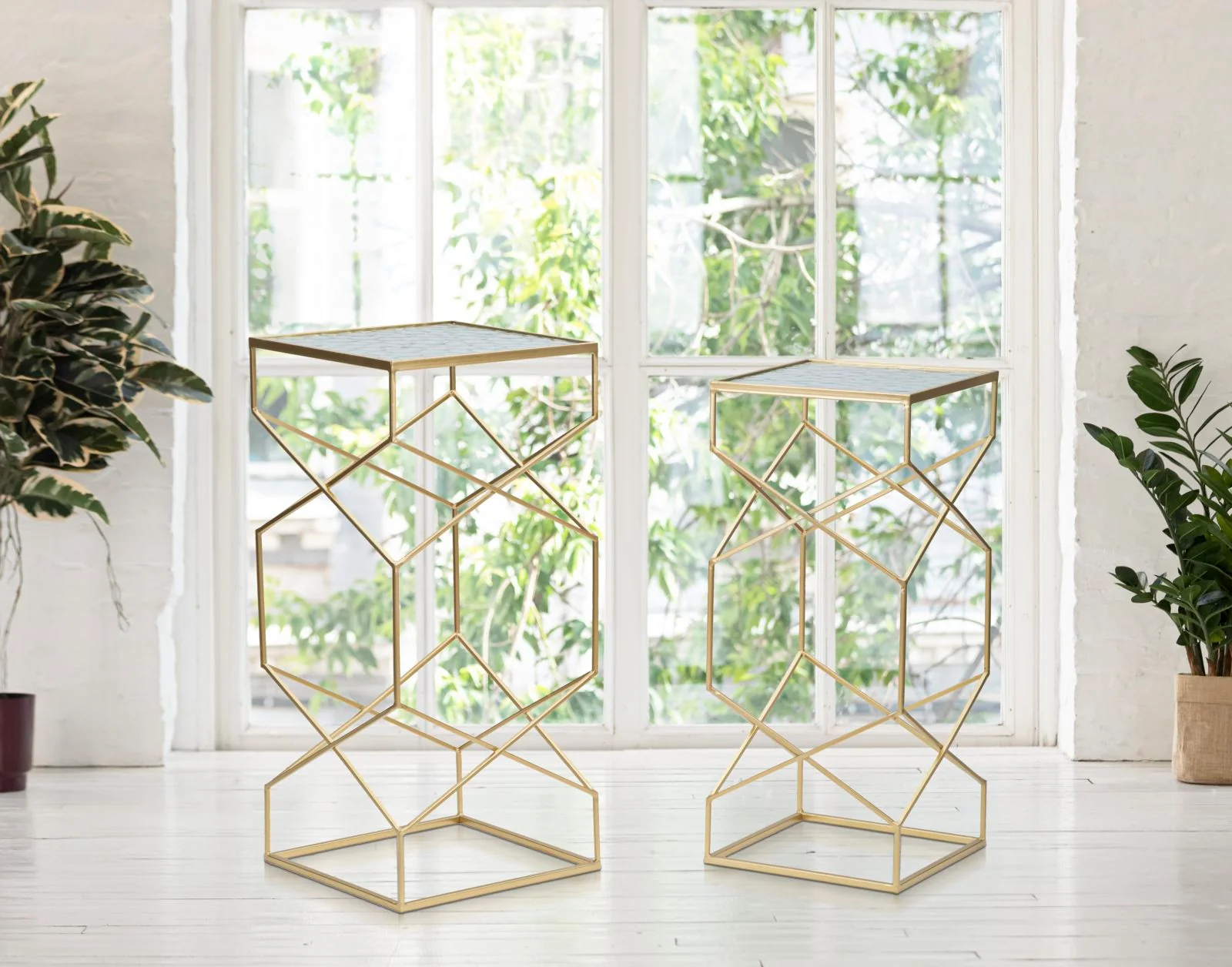 Tavolini Glassy Eleganti in Coppia cm 31,5x31,5x68 e 28x28x64 - Image 7