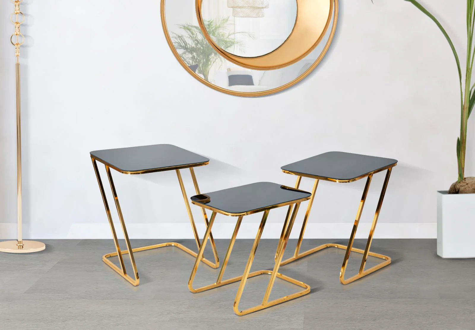 Set di 3 Tavolini Eleganti in Vetro e Metallo dorato - Image 6