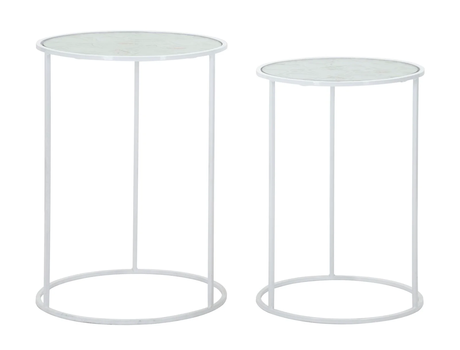 Tavolini Eleganti Harts - Coppia in Metallo Bianco Ø 43x60 e 38x55 cm