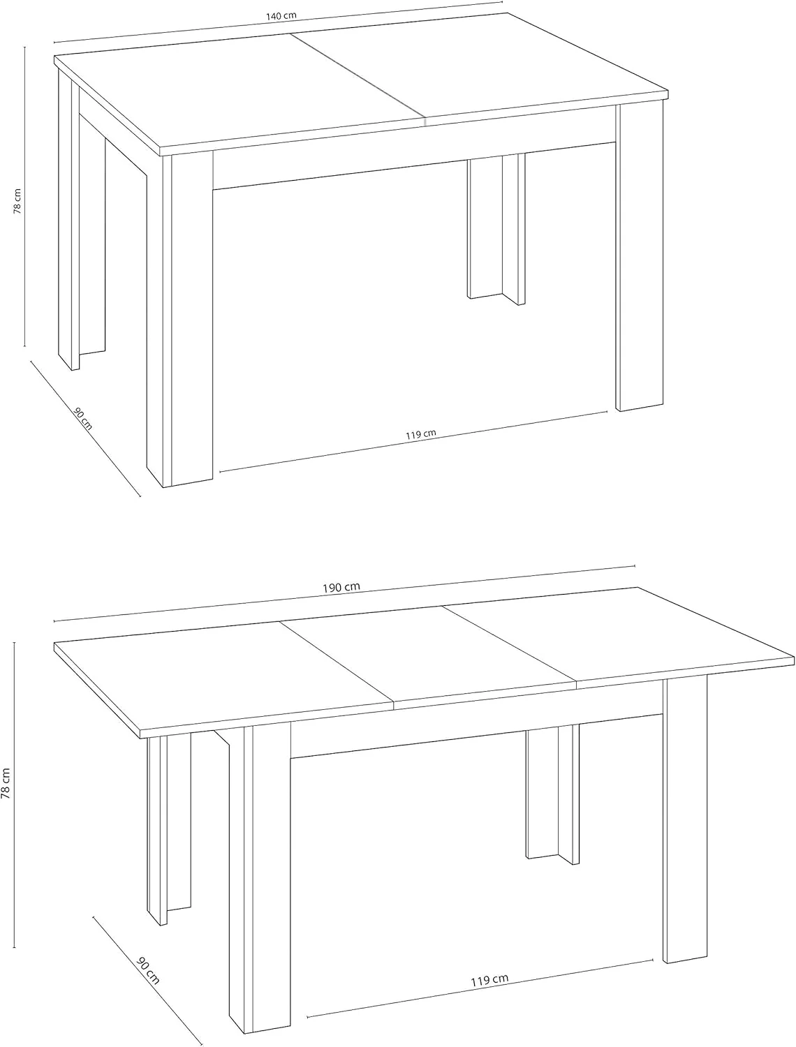 Tavolo allungabile bianco lucido 90x140/190 cm - Prolunga centrale e stile nordico - Image 3