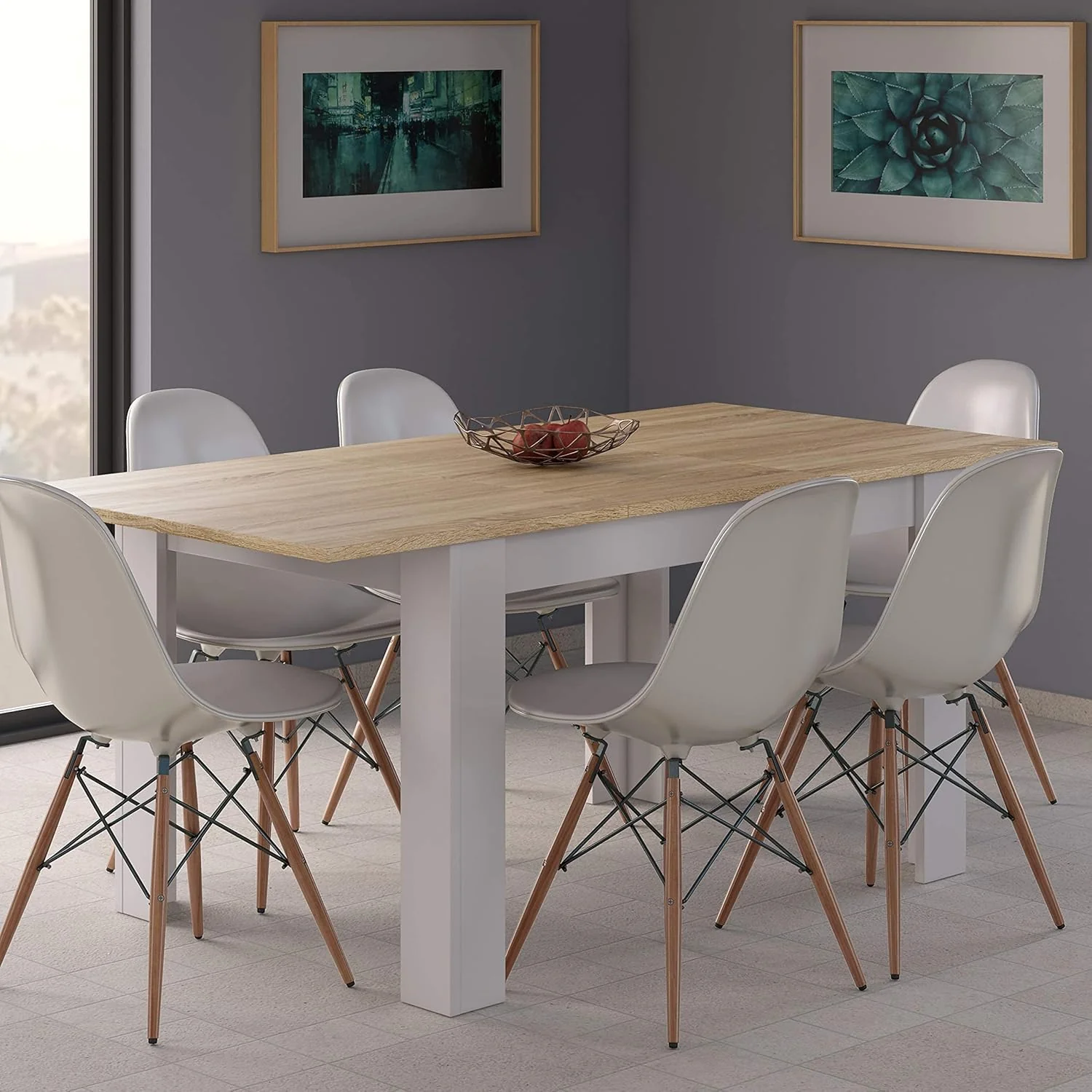 Tavolo allungabile bianco lucido 90x140/190 cm - Prolunga centrale e stile nordico - Image 5