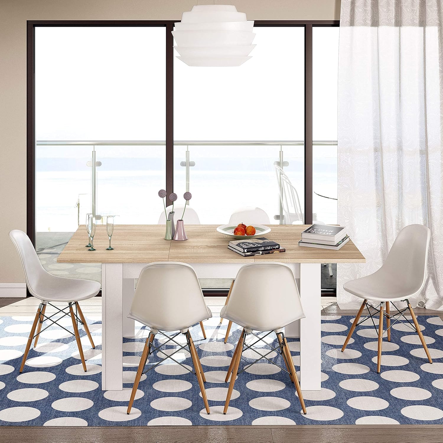 Tavolo allungabile bianco lucido 90x140/190 cm - Prolunga centrale e stile nordico - Image 8