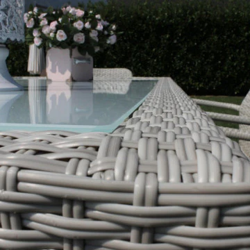 Tavolo da giardino Azore 150 x 90 rettangolare con struttura in metallo e wicker e piano in vetro - Image 10