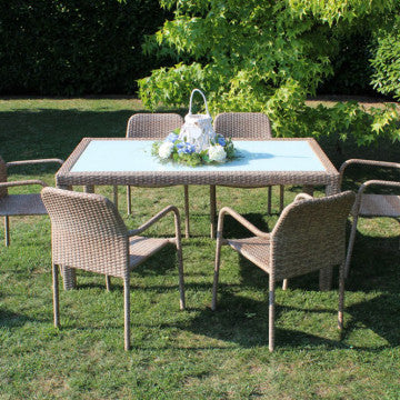 Tavolo da giardino Azore 150 x 90 rettangolare con struttura in metallo e wicker e piano in vetro - Image 13