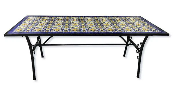 Tavolo da Esterno Blu Makari 160x90 cm in Acciaio e Mosaico Ceramica