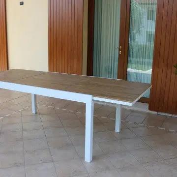 Tavolo Allungabile Cayman 160/240 X 95 in Alluminio Bianco/Taupe con Piano Polywood Teak - Image 6