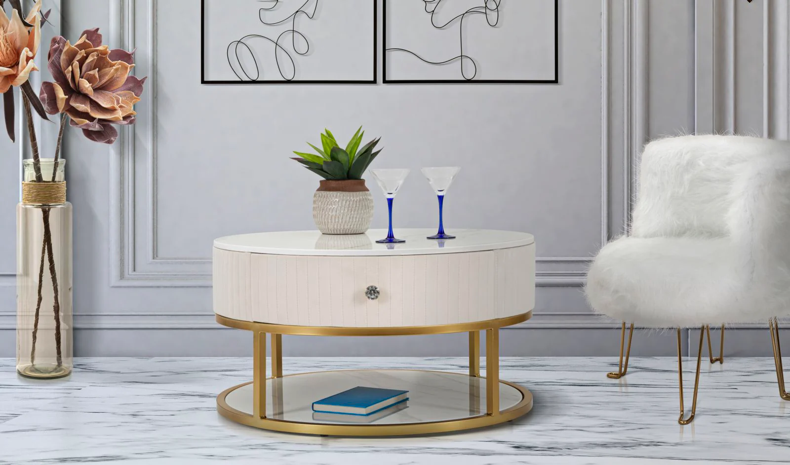 Tavolo da caffè elegante Montpellier crema cm ø 75x36 - Image 7