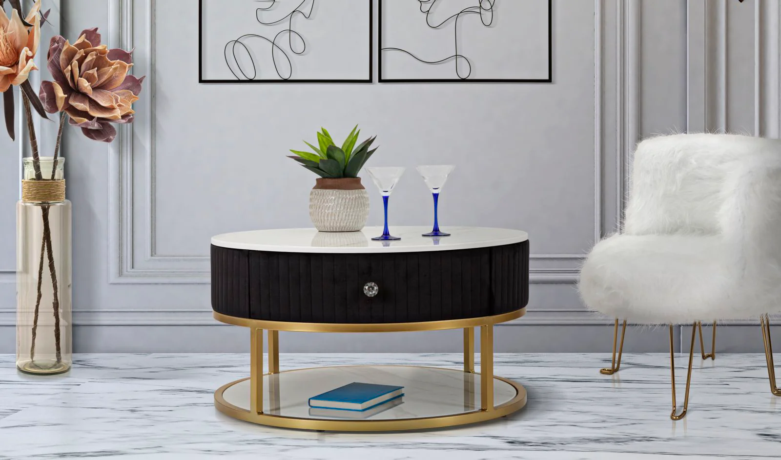 Tavolo da caffè rotondo Montpellier Nero Ø 75 cm - Eleganza e Funzionalità - Image 8