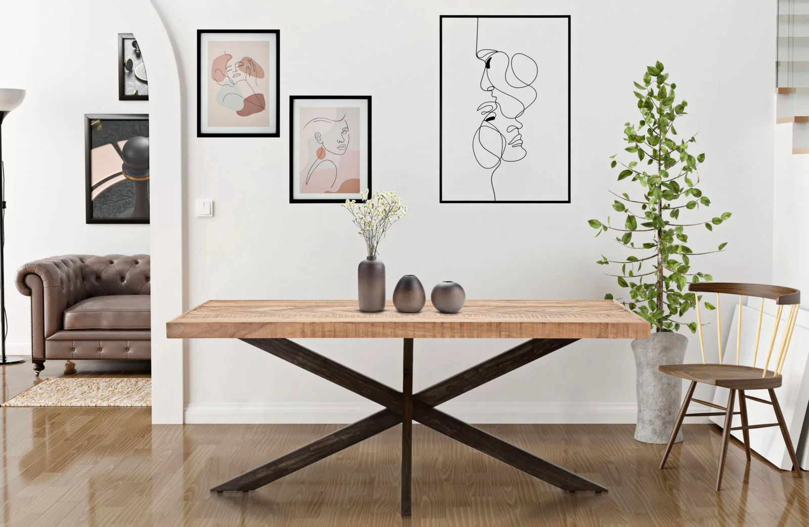 Tavolo da pranzo in legno di acacia nicolitica 180x90 cm con gambe in metallo design industriale - Image 8