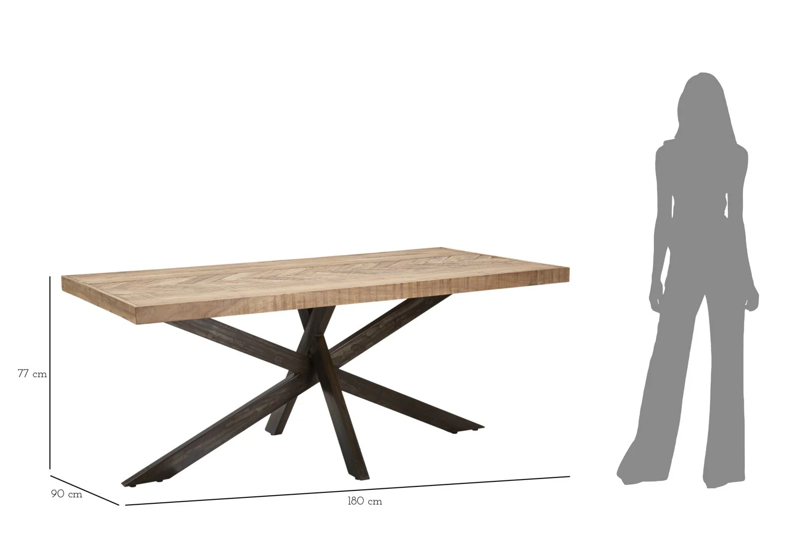 Tavolo da pranzo in legno di acacia nicolitica 180x90 cm con gambe in metallo design industriale - Image 9