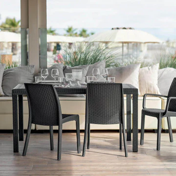 Tavolo Rettangolare Houston con Struttura in Plastica Stile Wicker, 150x90 - Image 20